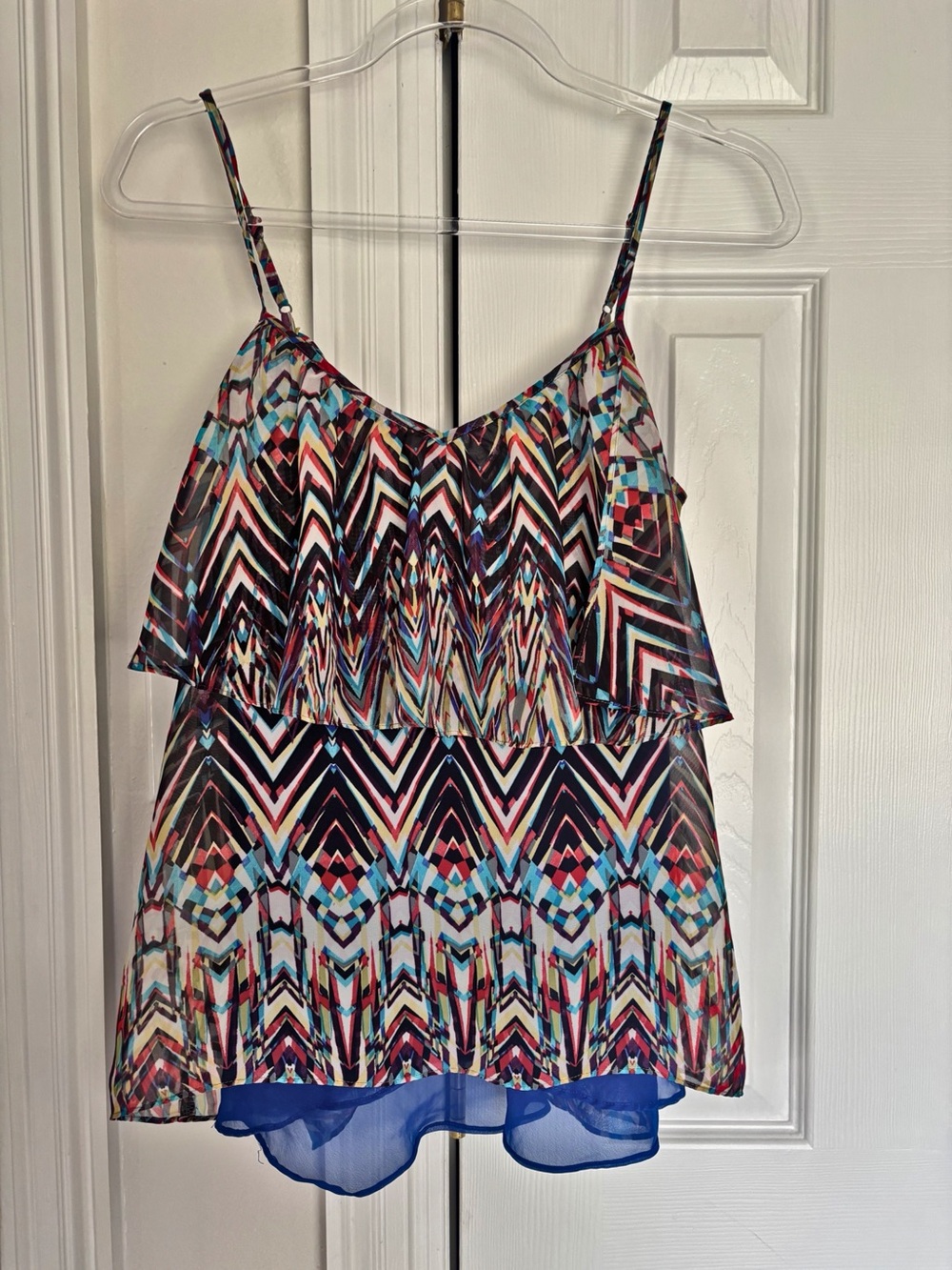 Gianni Bini Flowy Layered Chevron Print Cami Top - Multicolor
